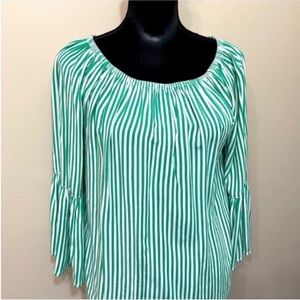 Anthropologie by beachlunchlounge Women’s Green Striped Women's Top M
